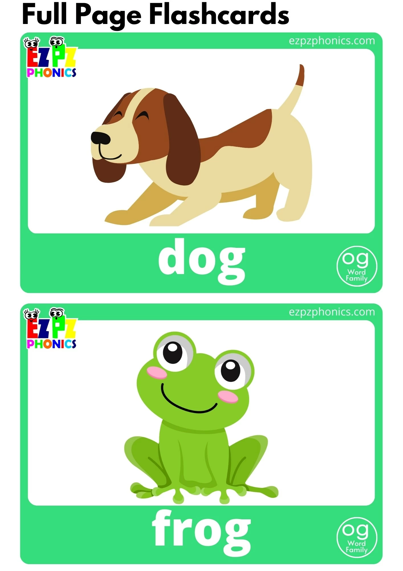 OG Word Family Full Page Flashcards With Words Phonics Letter Sounds Flashcards Free PDF Download or View Online